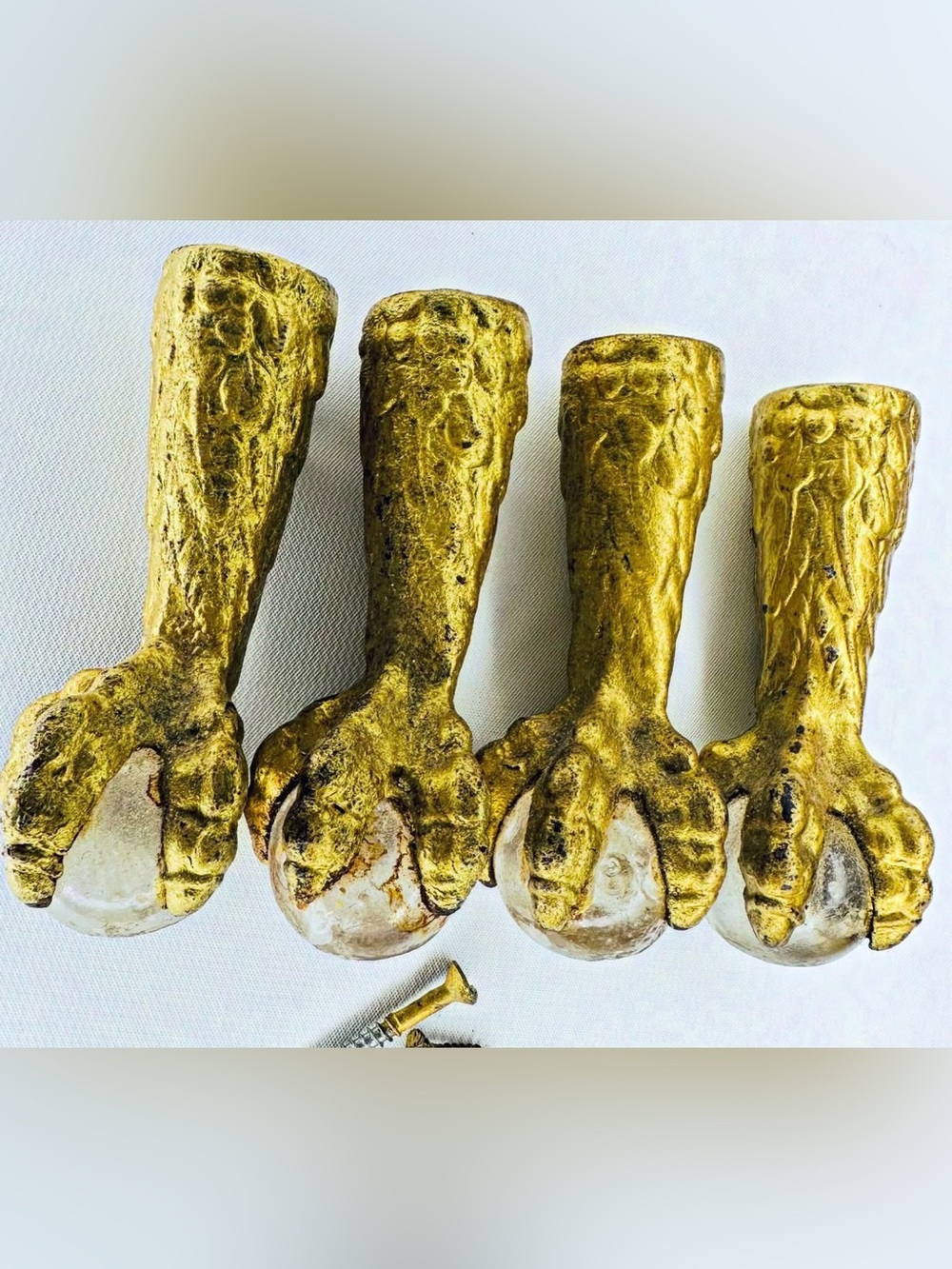 4 Antique Victorian Claw Glass Ball Stool Feet Brass Edwardian Legs Hardware